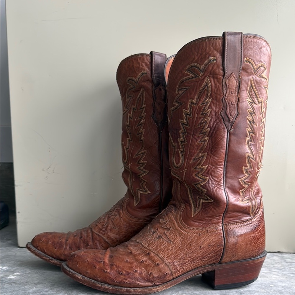 Lucchese Brown Cowboy Boots with Western Stitching